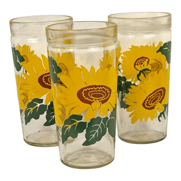 Vintage Anchor Hocking Sunflower Glasses Set of 3 Retro Floral Drinkware​ - Picture 1 of 4